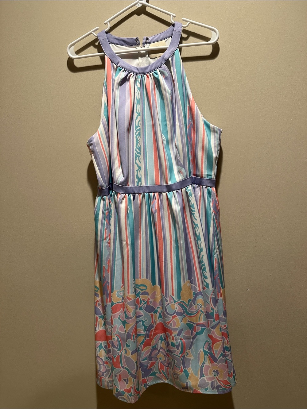 ModCloth Multicolor Pastel Halter Dress with Floral Border
